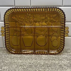 Vintage Glass Amber Fruit‎ Platter Charcuterie Tray Handles